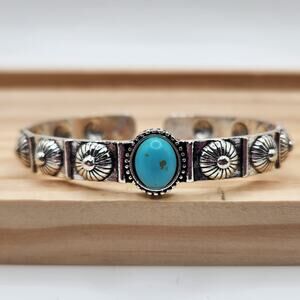 Southwestern Turquoise Style Cuff Bracelet Zinc Alloy Silver Tone New